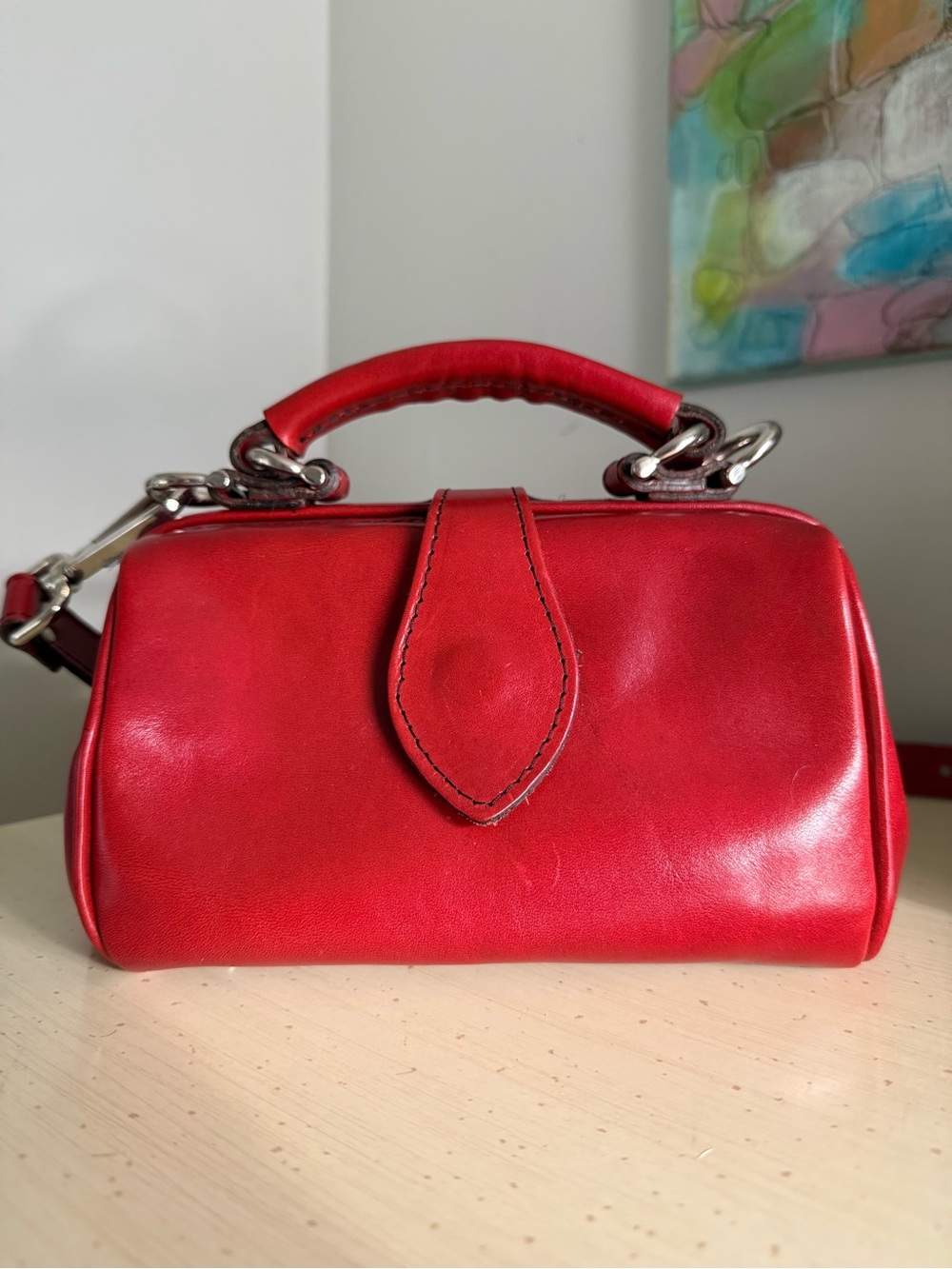 Cécile Jeanne Paris Red Leather Mini Doctor Bag Crossbody Satchel